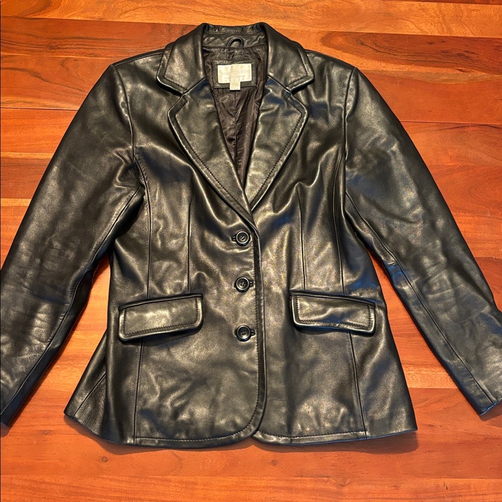 Y2K Vintage Lambskin Leather Blazer Jacket 90s Minimalist Medium Black Retro